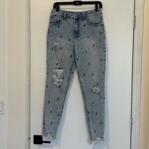 love, Fire sunflower Embroidered Skinny Jeans